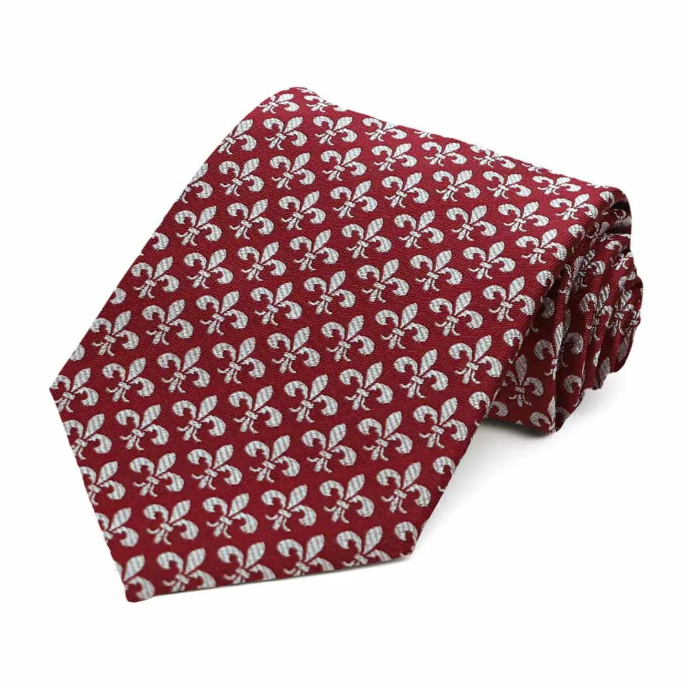 Burgundy Fleur-De-Lis Silk Necktie sold by TieMart
