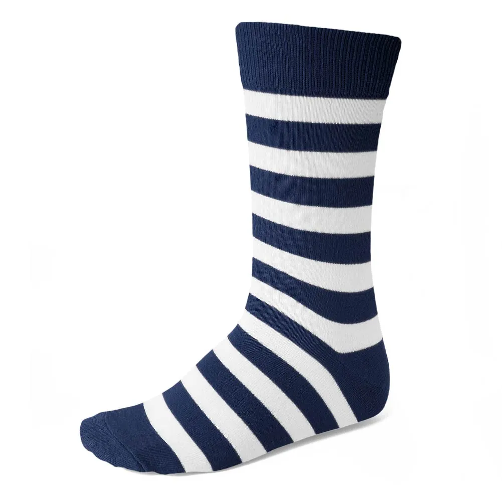 Men's Navy Blue and White Striped Socks sold by TieMart