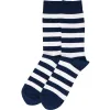 Men's Navy Blue and White Striped Socks sold by TieMart
