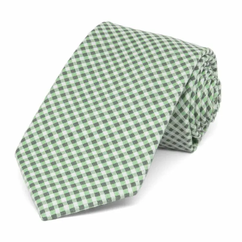 Green Royal Gingham Cotton/Silk Narrow Necktie, 3.25" Width sold by TieMart