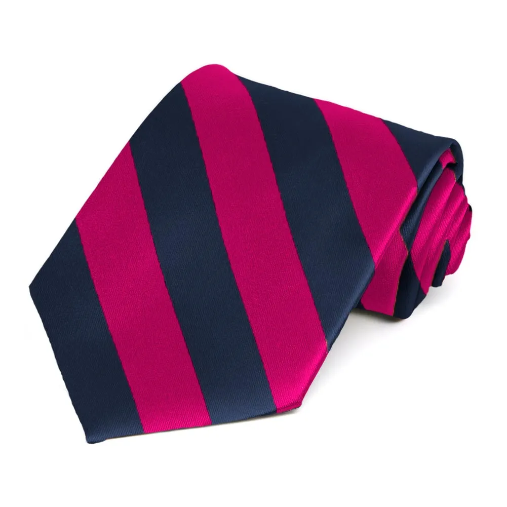 Fuchsia and Navy Blue Striped Tie sold by TieMart