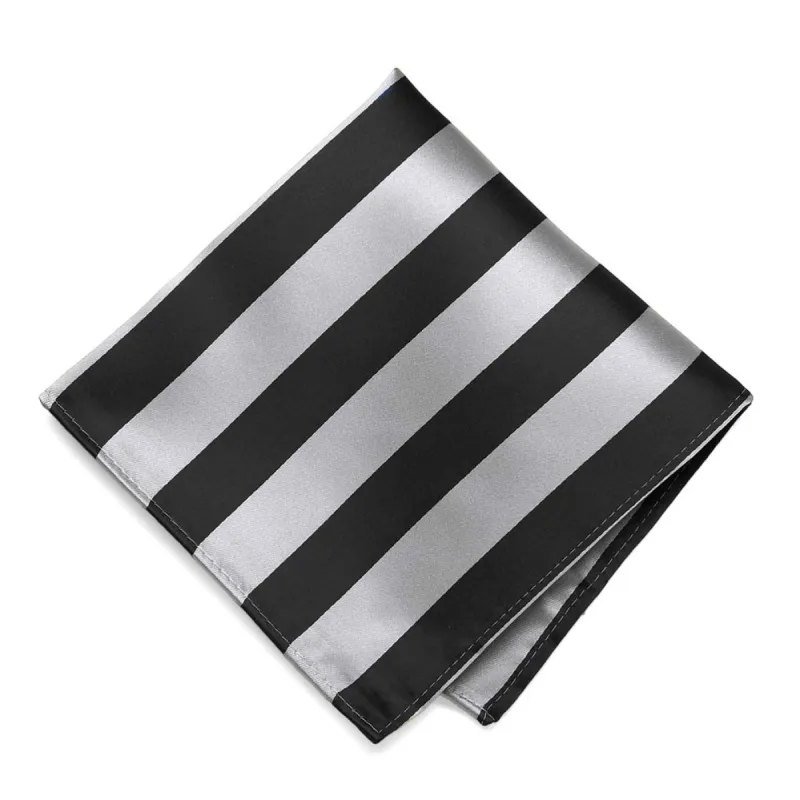 Black and Silver Striped Pocket Square sold by TieMart