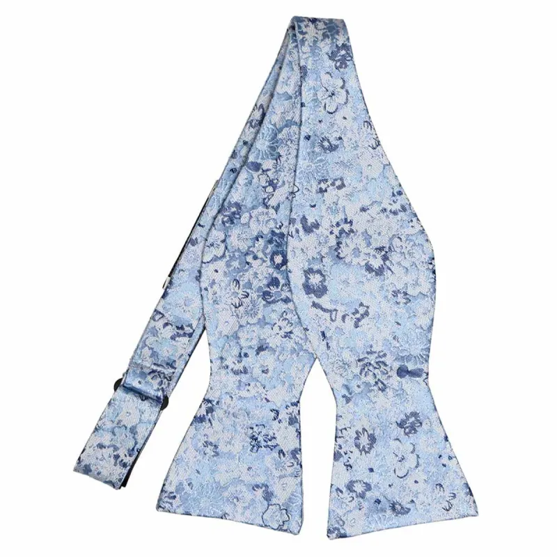 Steel Blue Member Floral Silk/Viscose Self-Tie Bow Tie sold by TieMart
