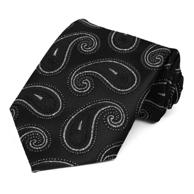 Black and Silver Berkshire Paisley Necktie sold by TieMart