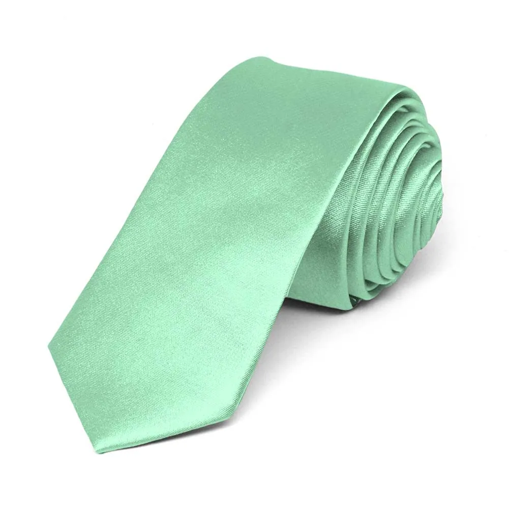 Seafoam Skinny Solid Color Necktie, 2" Width sold by TieMart