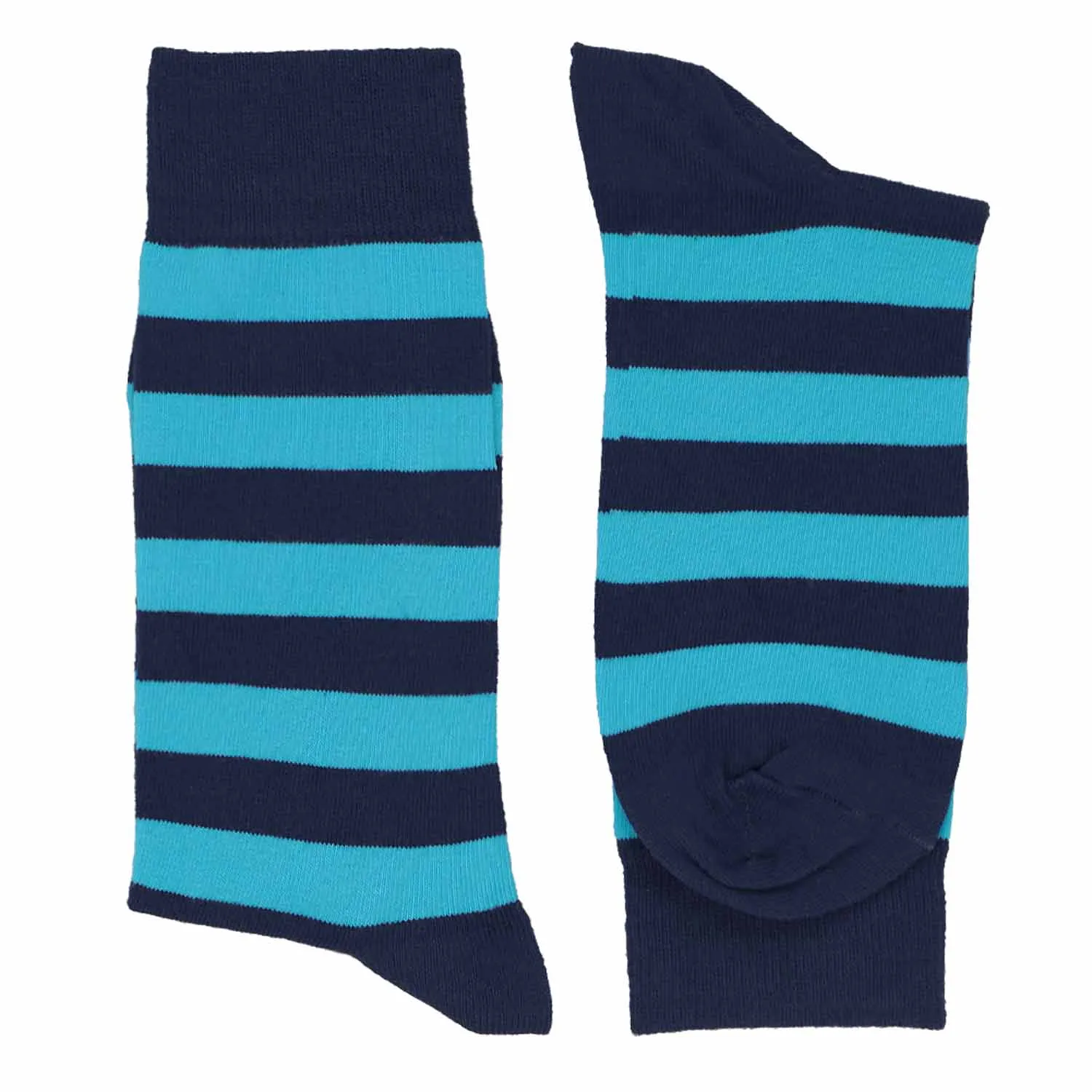 Men's Turquoise and Navy Blue Striped Socks sold by TieMart product image thumbnail 2