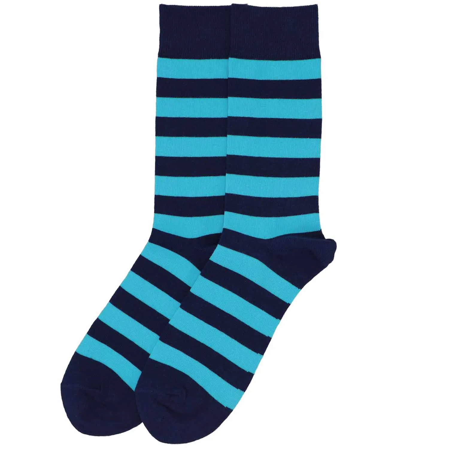 Men's Turquoise and Navy Blue Striped Socks sold by TieMart product image thumbnail 3