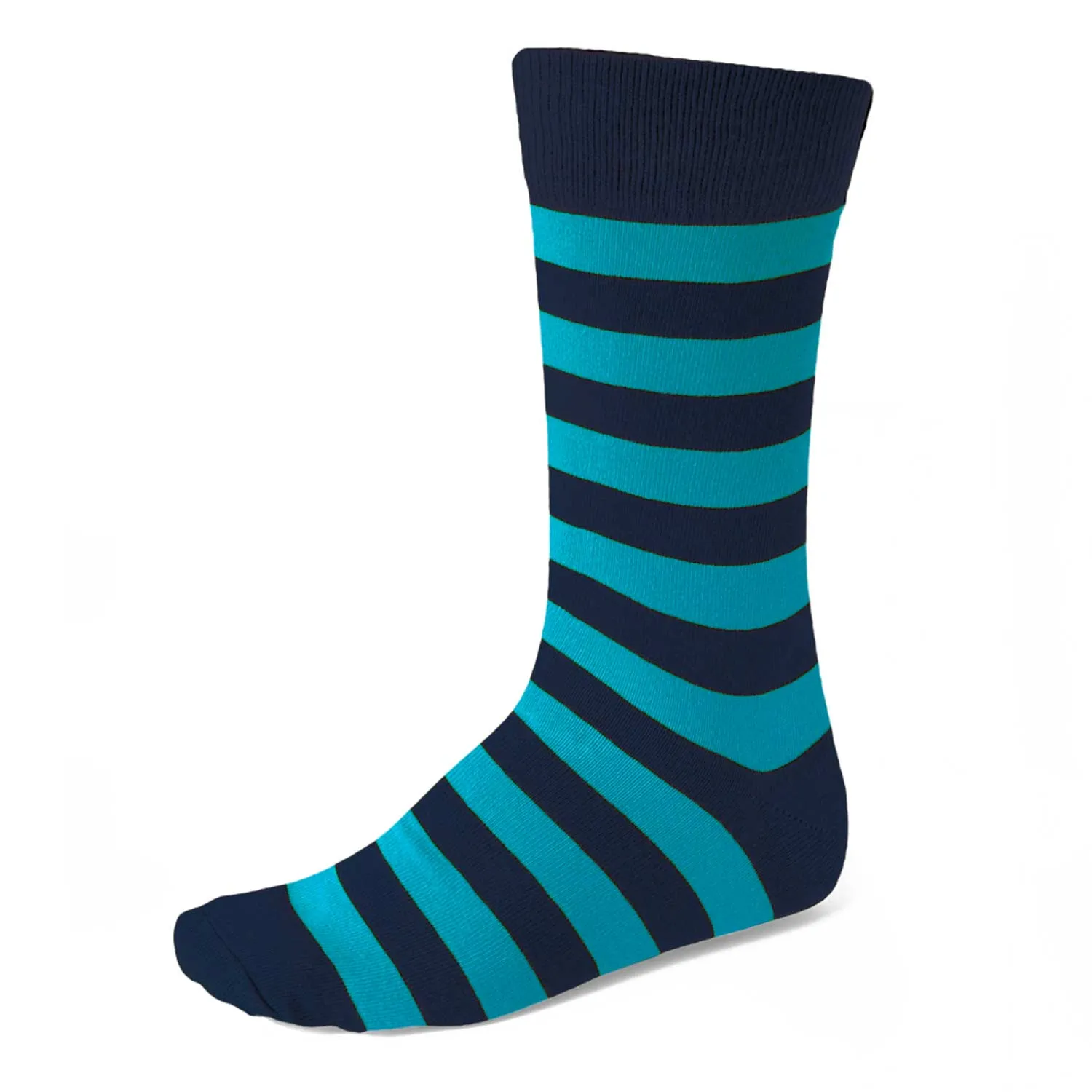 Men's Turquoise and Navy Blue Striped Socks sold by TieMart