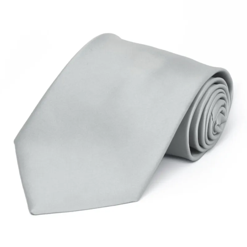 Light Silver Premium Extra Long Solid Color Necktie sold by TieMart