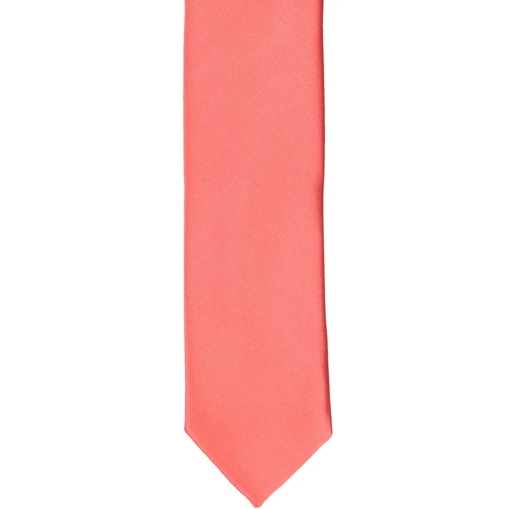 Bright Coral Premium Skinny Necktie, 2" Width sold by TieMart product image thumbnail 2