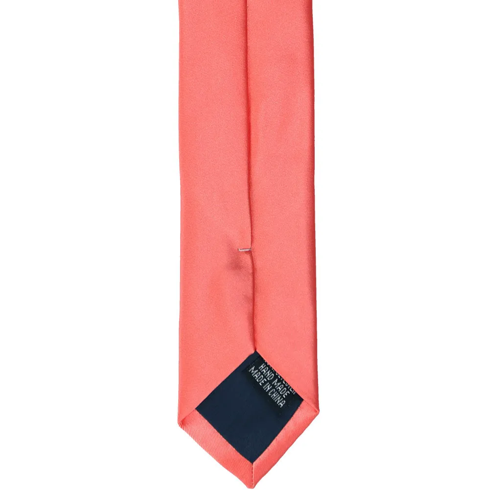 Bright Coral Premium Skinny Necktie, 2" Width sold by TieMart product image thumbnail 4