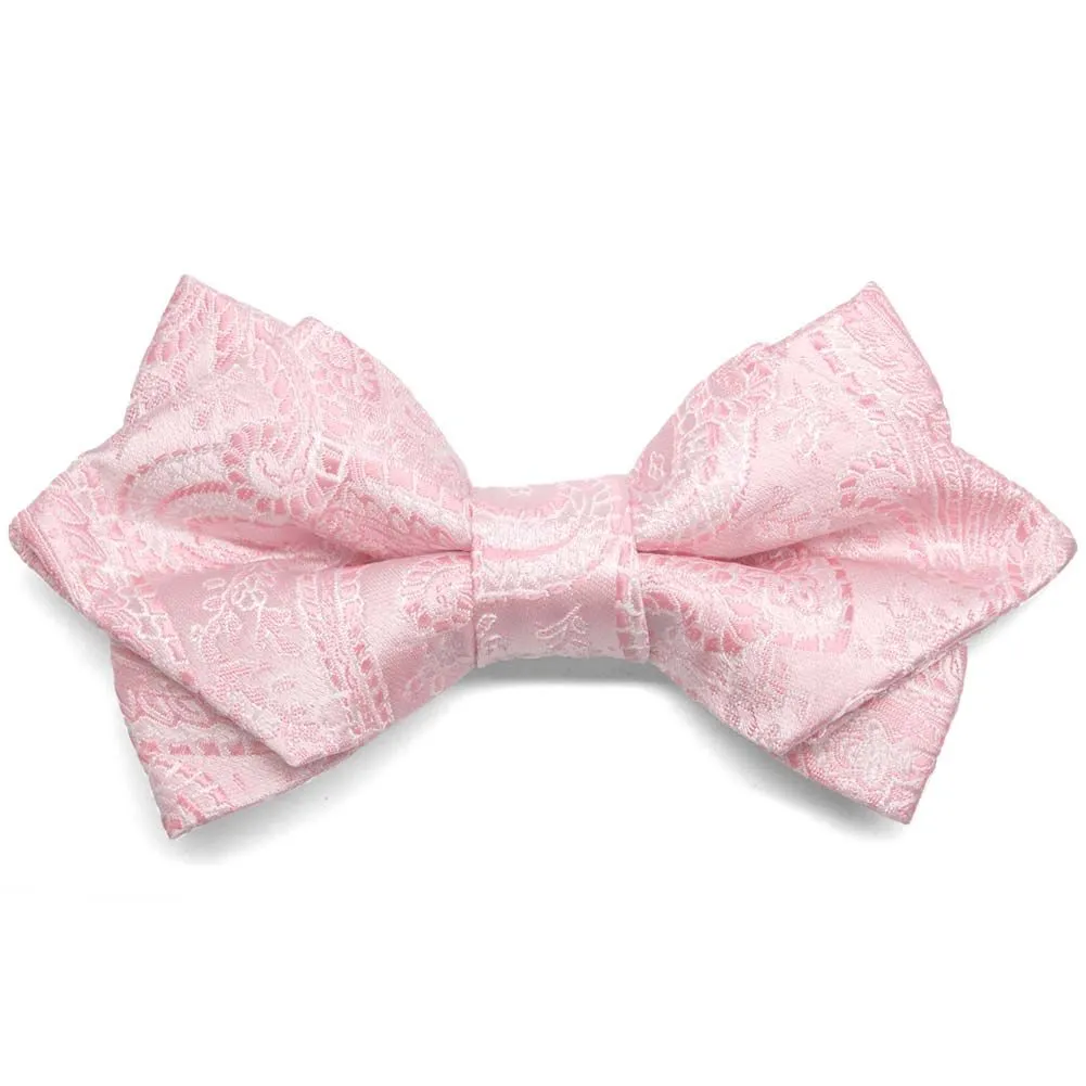 Pale Pink Clara Paisley Diamond Tip Bow Tie sold by TieMart