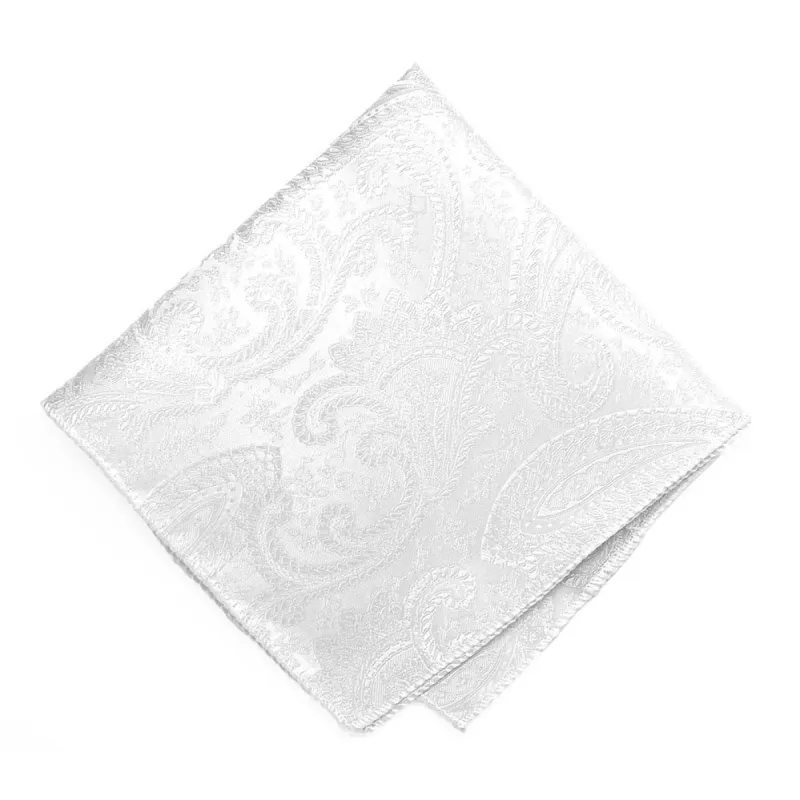 White Clara Paisley Pocket Square sold by TieMart