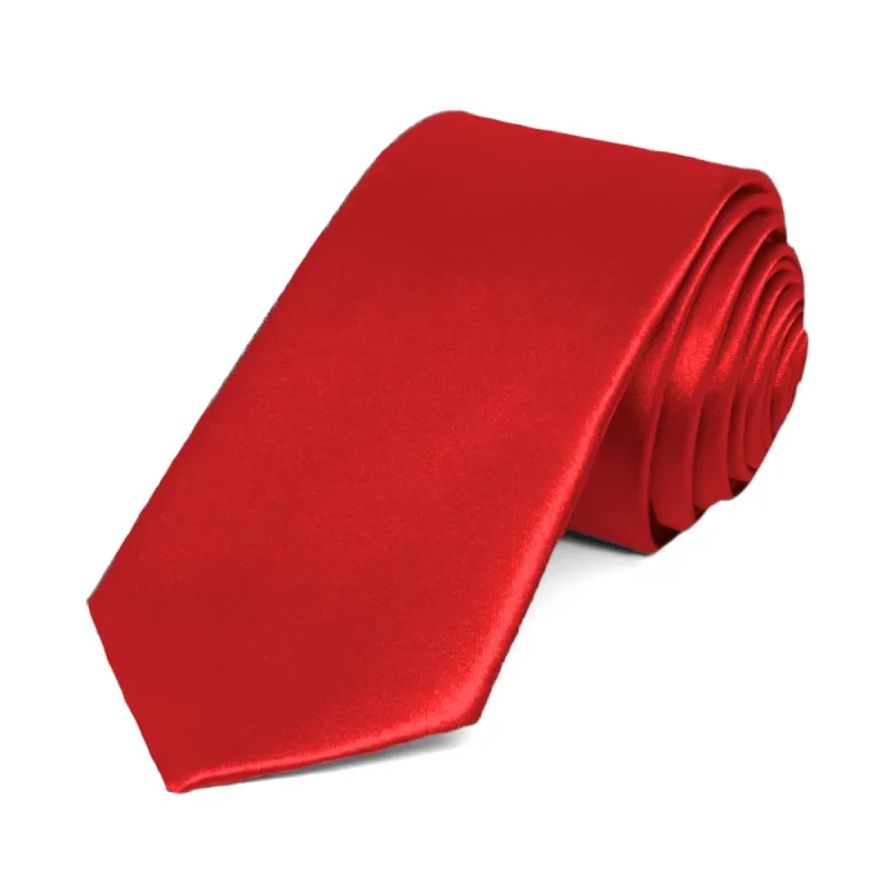Lipstick Red Slim Solid Color Necktie, 2.5" Width sold by TieMart