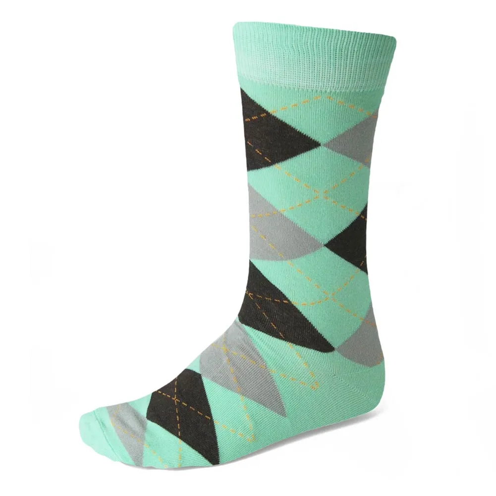 Men's Seafoam and Gray Argyle Socks sold by TieMart