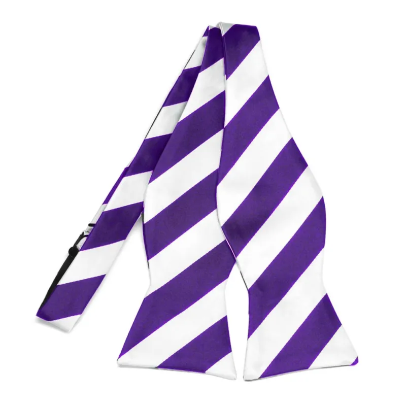 Dark Purple and White Striped Self-Tie Bow Tie sold by TieMart