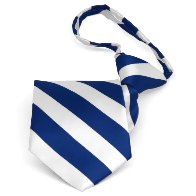 Royal Blue and White Striped Zipper Tie sold by TieMart