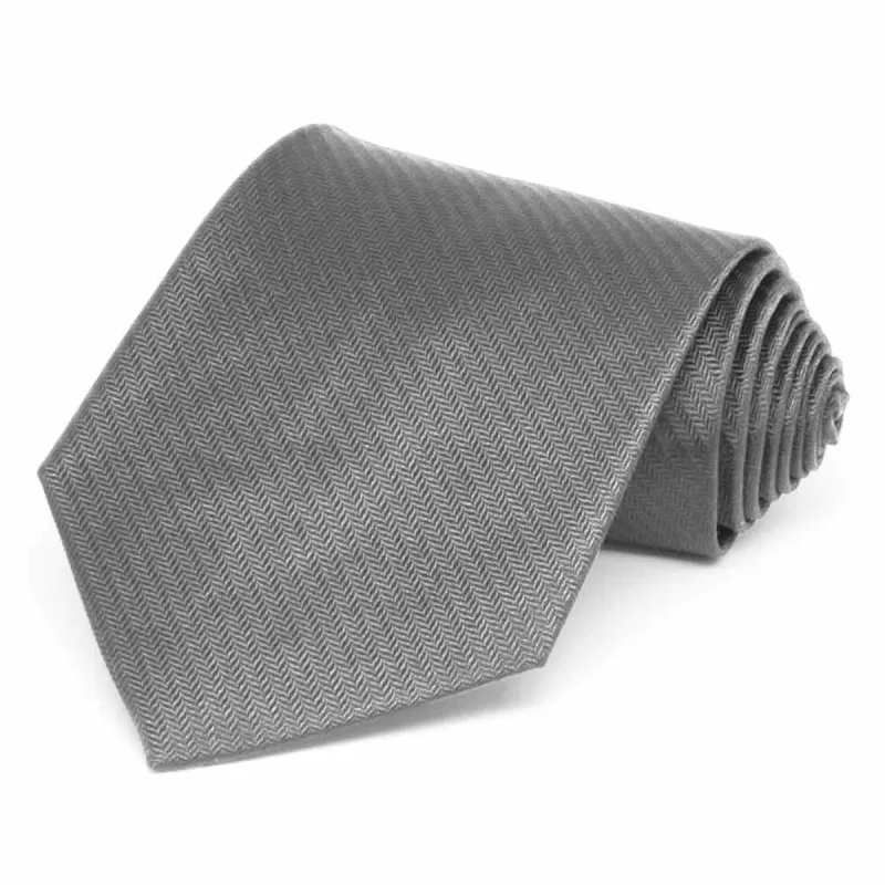 Mercury Silver Herringbone Silk Extra Long Necktie sold by TieMart