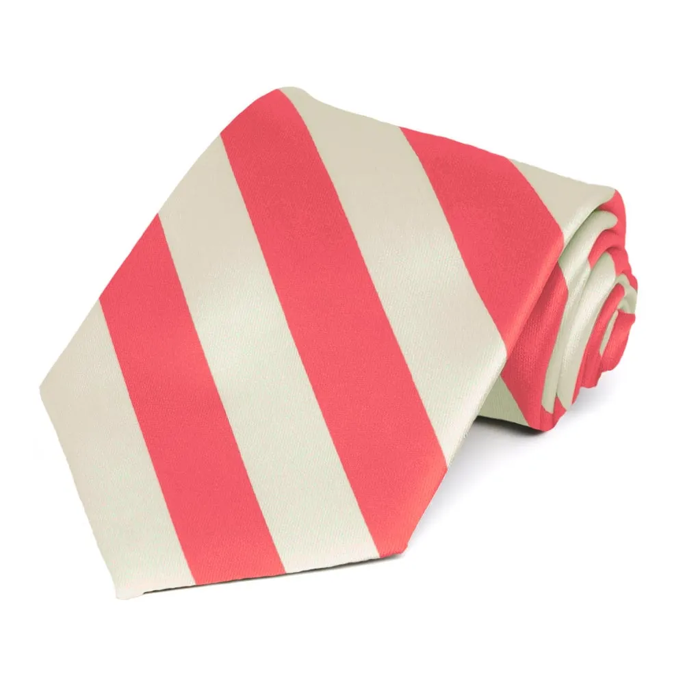 Coral Pink and Ivory Striped Tie sold by TieMart