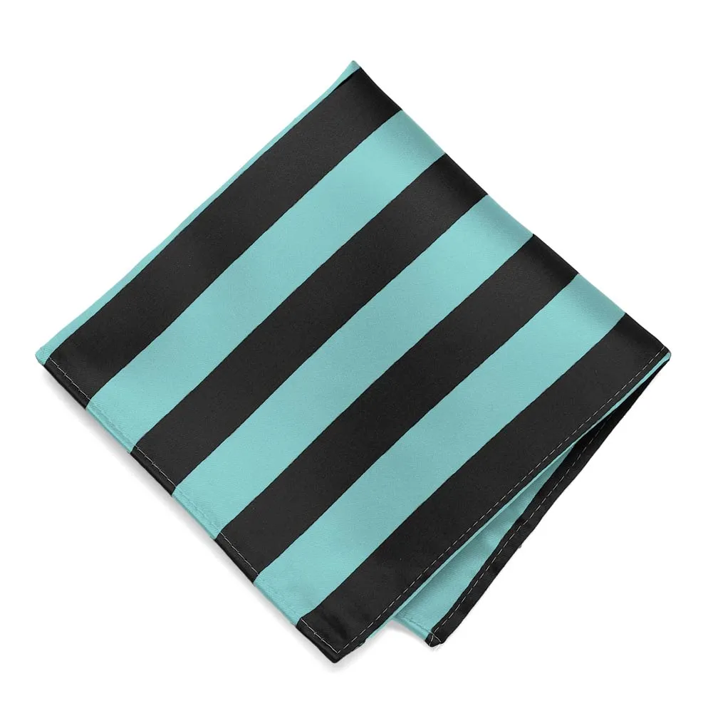 Pool Blue and Black Striped Pocket Square sold by TieMart