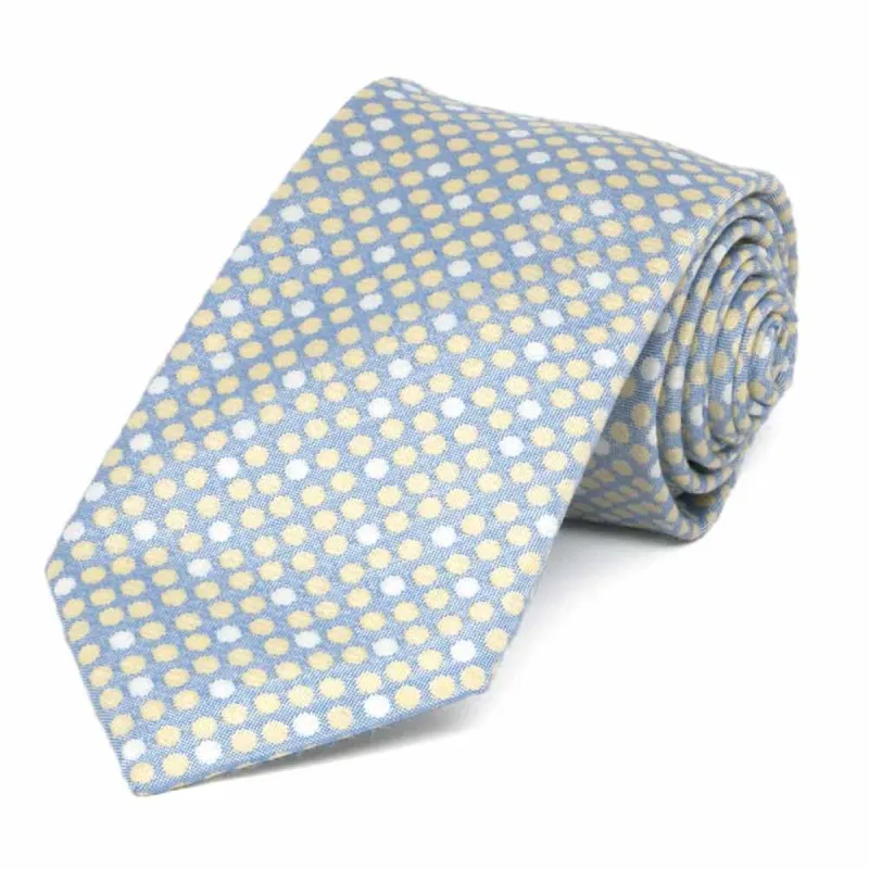 Powder Blue Socialite Dotted Cotton/Silk Narrow Necktie, 3" Width sold by TieMart