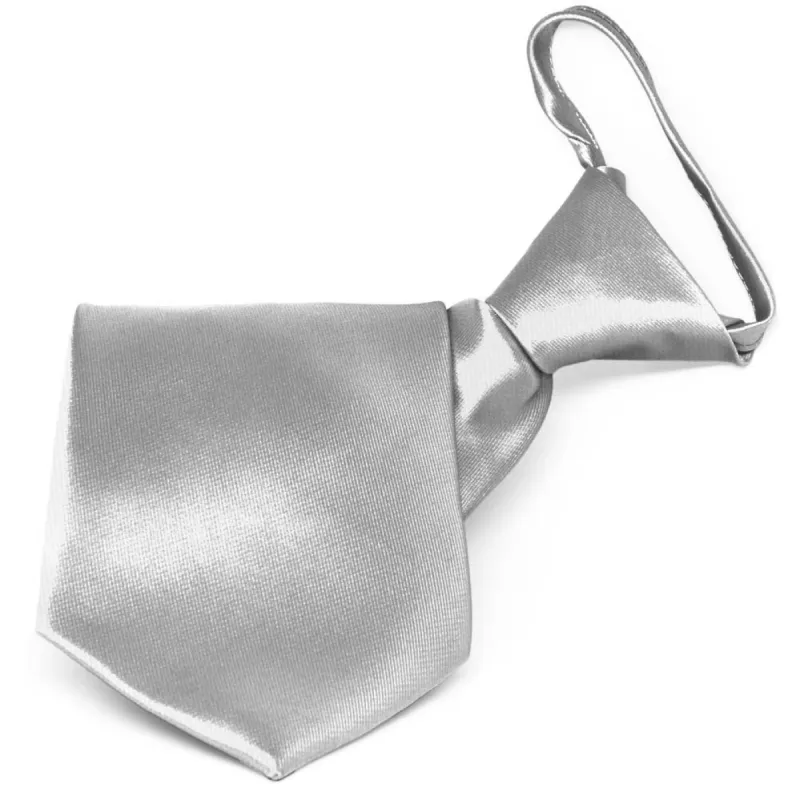 Silver Solid Color Zipper Tie sold by TieMart