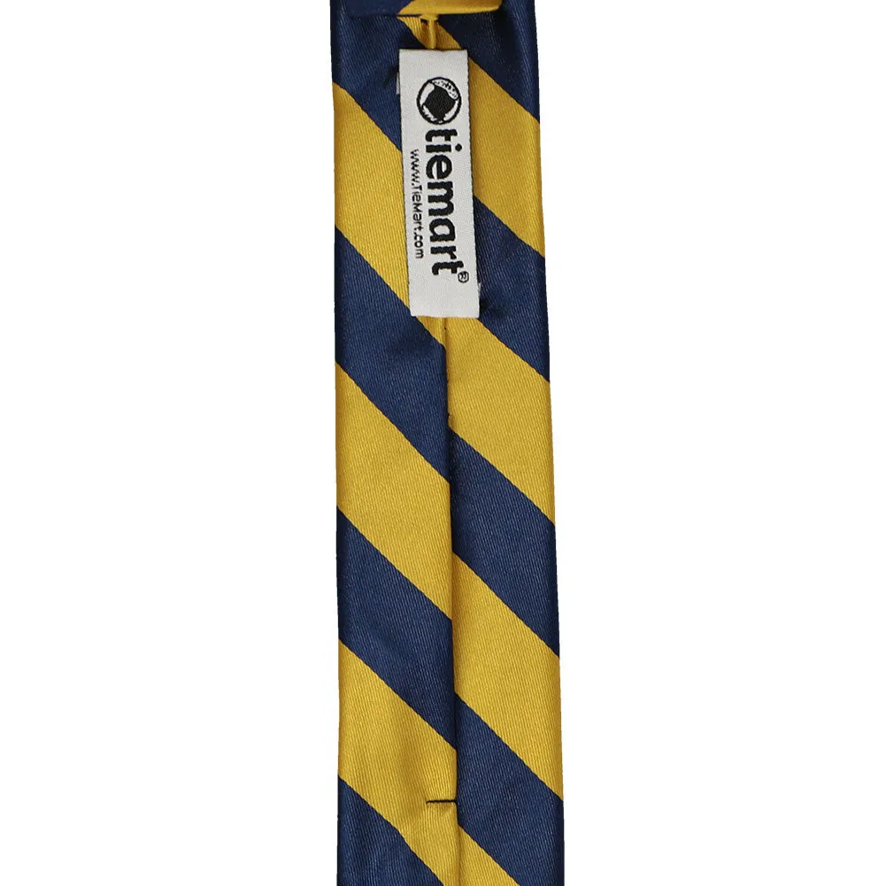 Navy Blue and Gold Striped Skinny Tie, 2" Width sold by TieMart product image thumbnail 3