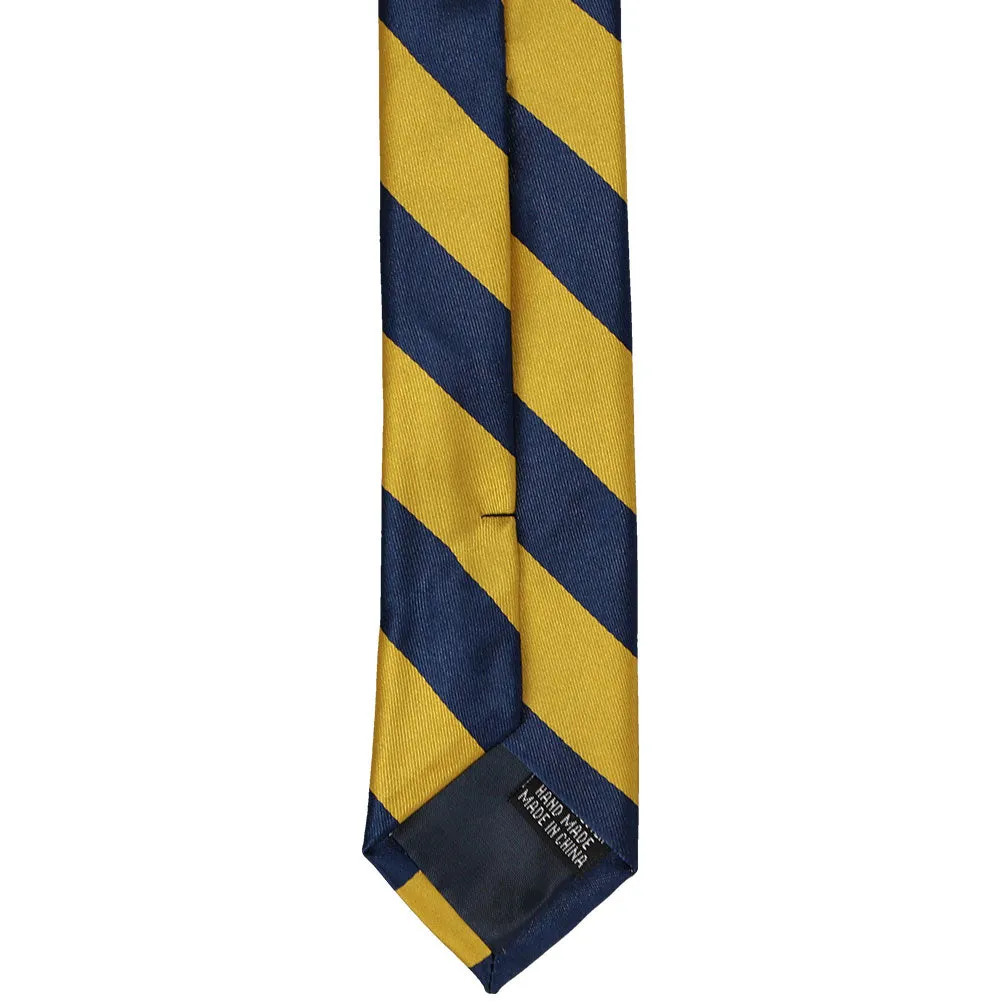 Navy Blue and Gold Striped Skinny Tie, 2" Width sold by TieMart product image thumbnail 4