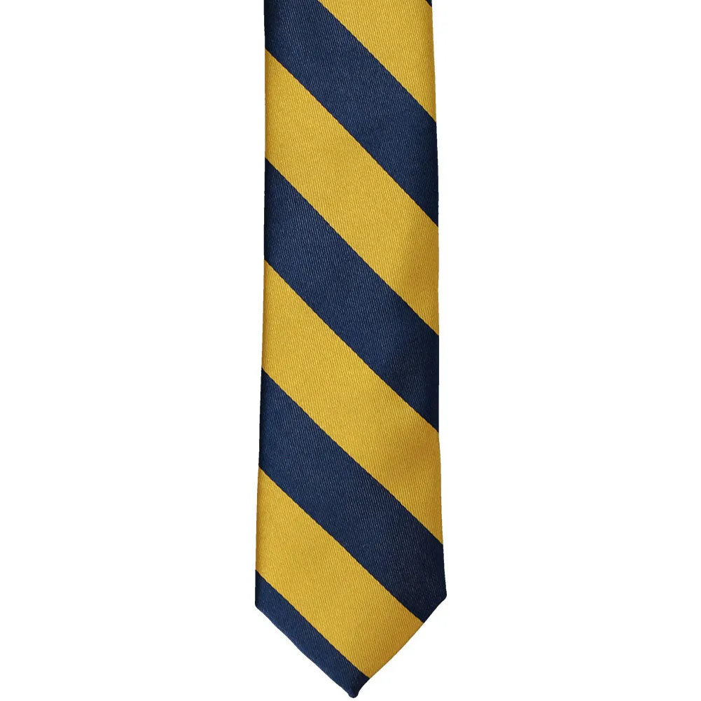 Navy Blue and Gold Striped Skinny Tie, 2" Width sold by TieMart product image thumbnail 2