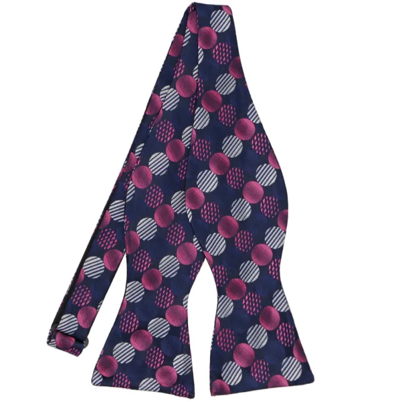 Pink and Navy Blue Toluca Dotted Self-Tie Bow Tie sold by TieMart