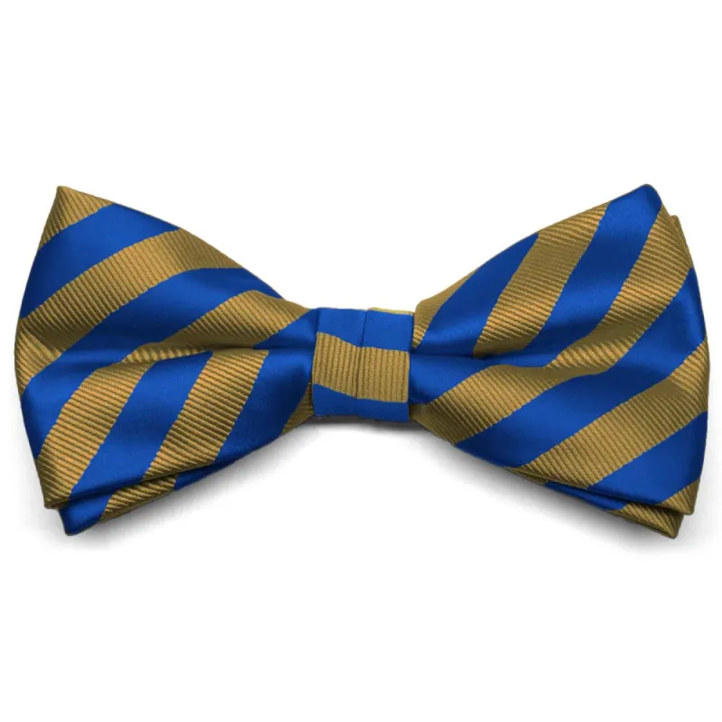 Blue and Old Gold Formal Striped Bow Tie sold by TieMart