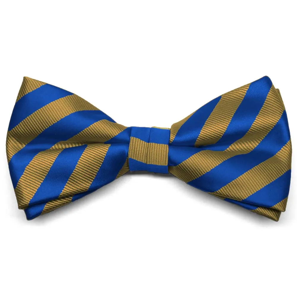 Blue and Old Gold Formal Striped Bow Tie sold by TieMart