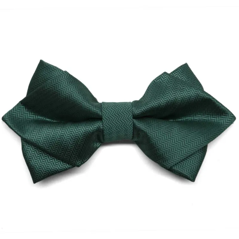 Hunter Green Herringbone Diamond Tip Bow Tie sold by TieMart