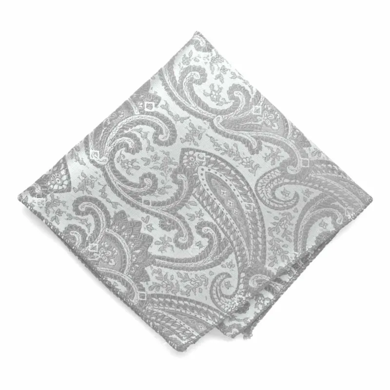 Mercury Silver Clara Paisley Pocket Square sold by TieMart