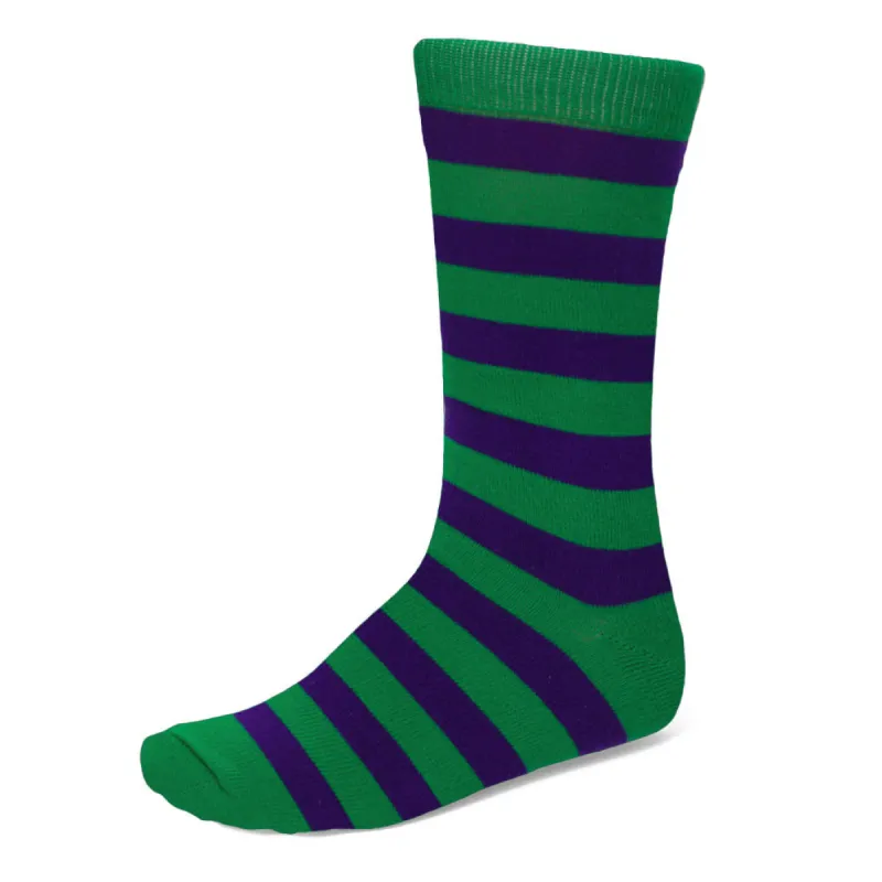 Men's Kelly Green and Dark Purple Striped Socks sold by TieMart