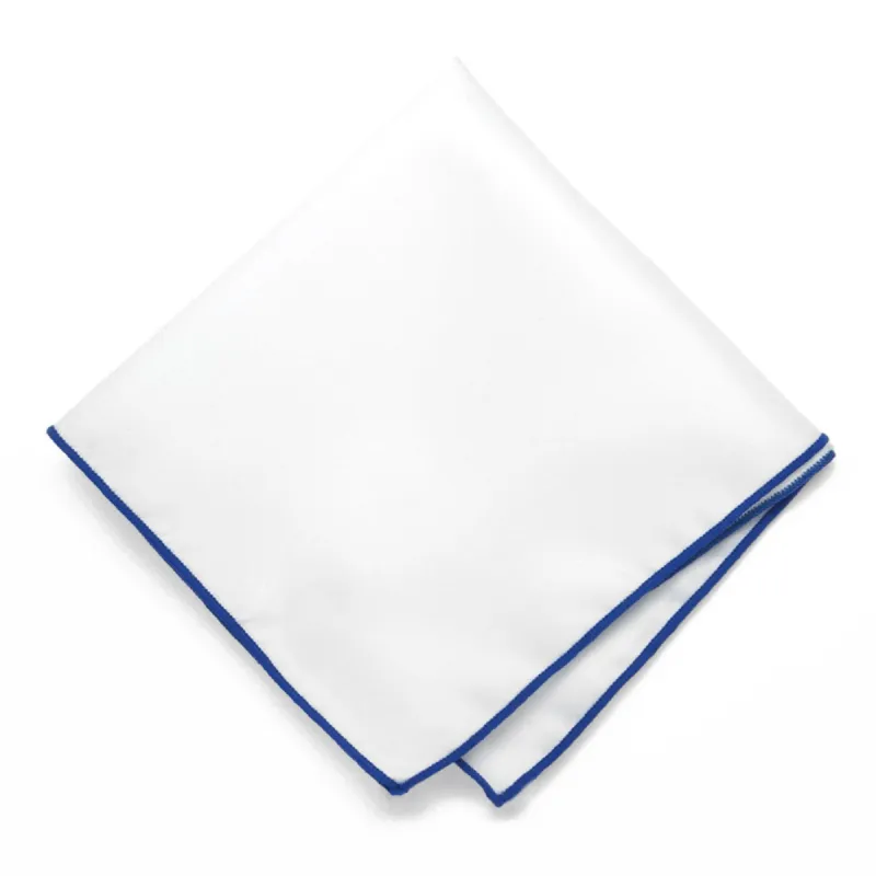 Sapphire Blue Tipped White Pocket Square sold by TieMart