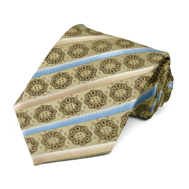 Light Gold Mesa Medallion Stripe Necktie sold by TieMart