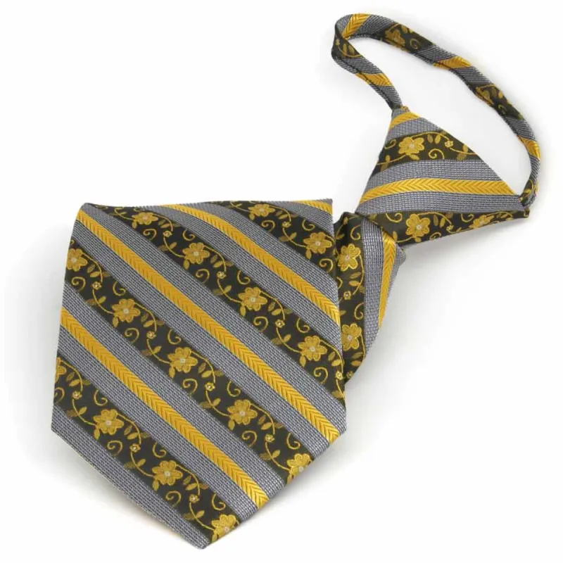 Marigold Yellow Anna Floral Striped Zipper Tie sold by TieMart