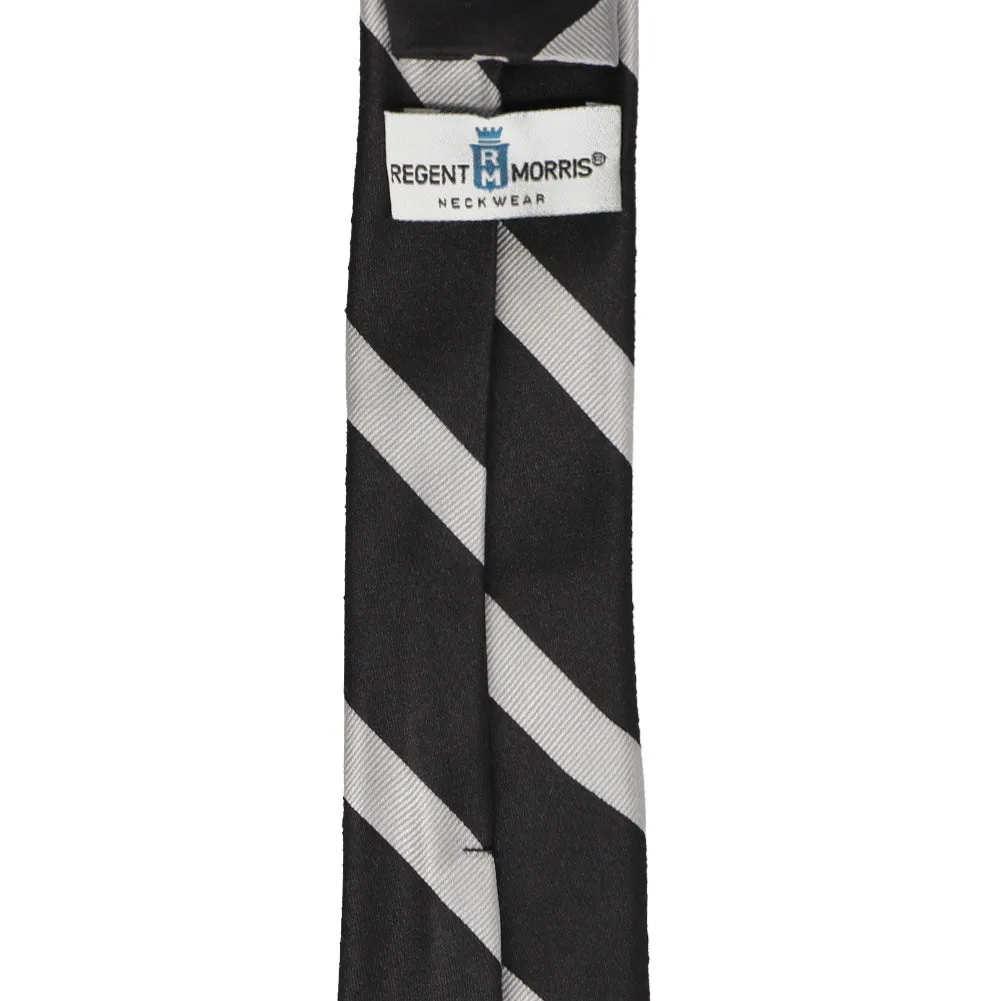 Black and Silver Striped Cotton/Silk Slim Necktie, 2.5" Width sold by TieMart product image thumbnail 3