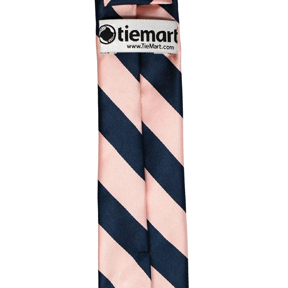 Petal and Navy Blue Striped Slim Tie, 2.5" Width sold by TieMart product image thumbnail 3