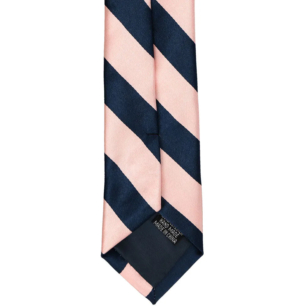 Petal and Navy Blue Striped Slim Tie, 2.5" Width sold by TieMart product image thumbnail 4