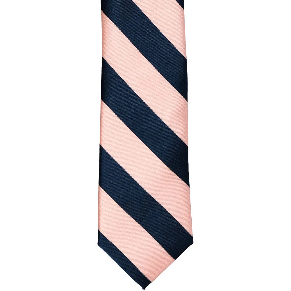 Petal and Navy Blue Striped Slim Tie, 2.5" Width sold by TieMart product image thumbnail 2