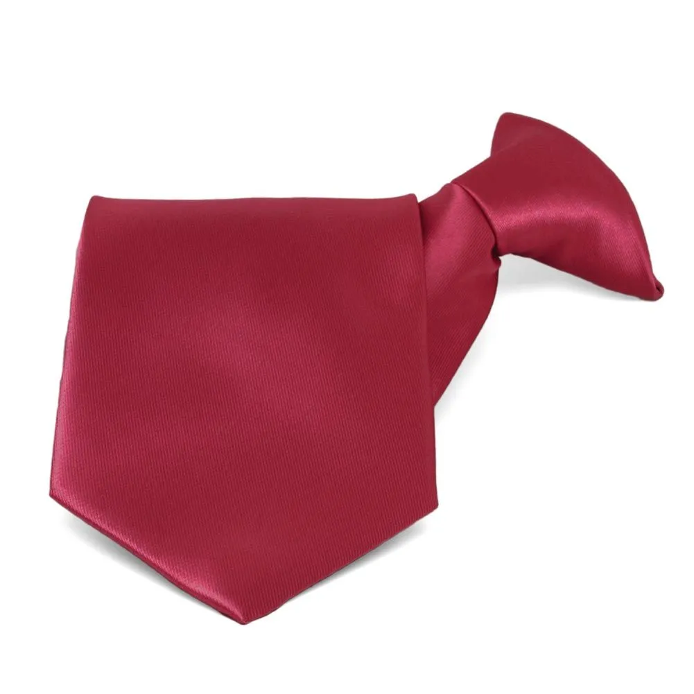 Crimson Red Solid Color Clip-On Tie sold by TieMart