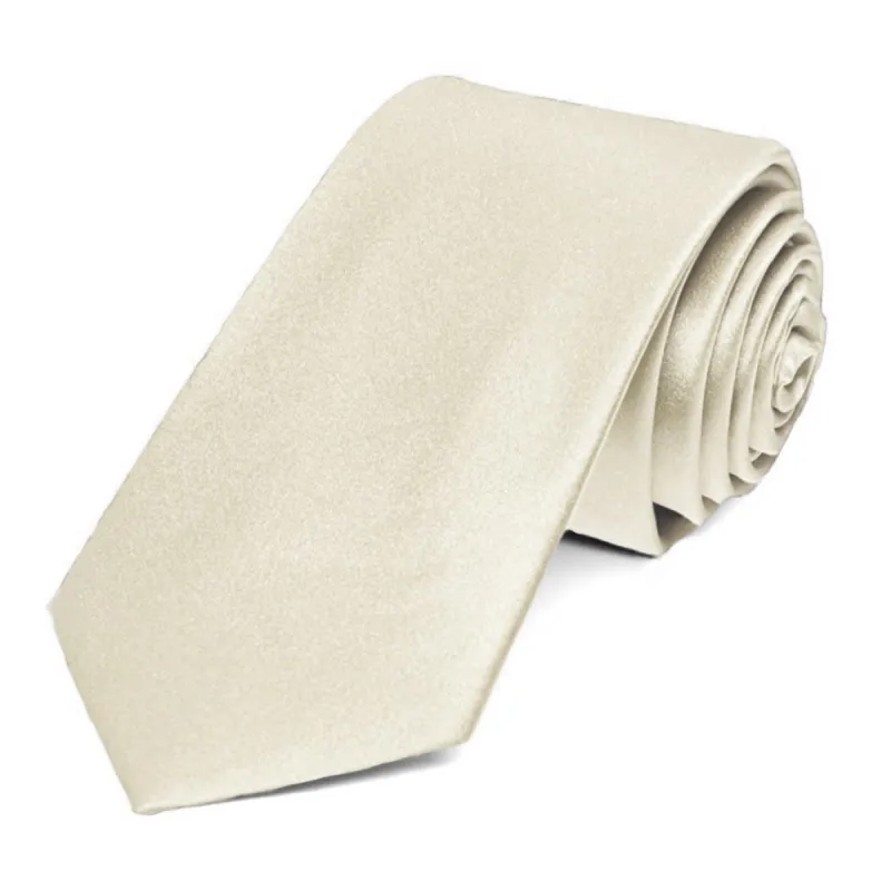 Ivory Silk Slim Necktie, 2.5" Width sold by TieMart