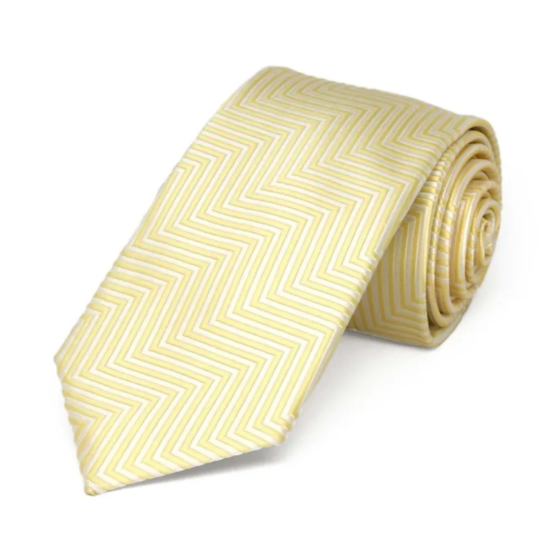 Canary Yellow Kimberly Chevron Striped Slim Necktie, 2.5" Width sold by TieMart