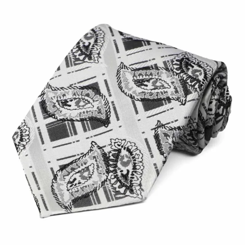 Silver Oxbow Plaid Necktie sold by TieMart