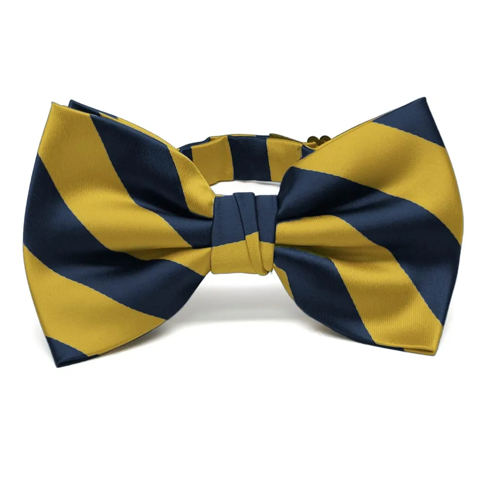 Navy Blue and Gold Striped Bow Tie sold by TieMart