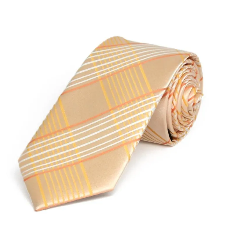 Apricot Jeffrey Plaid Slim Necktie, 2.5" Width sold by TieMart