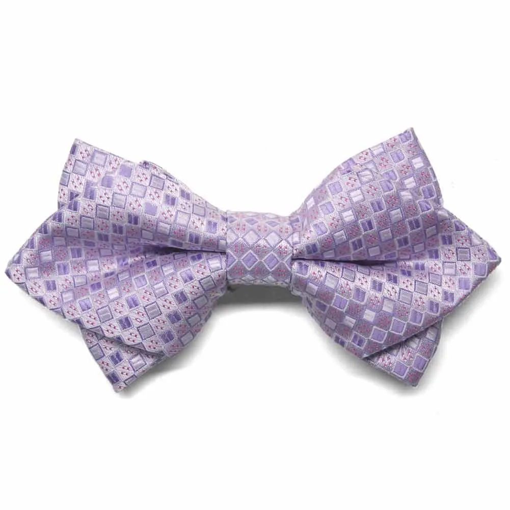 Thistle Purple Marie Square Pattern Diamond Tip Bow Tie sold by TieMart