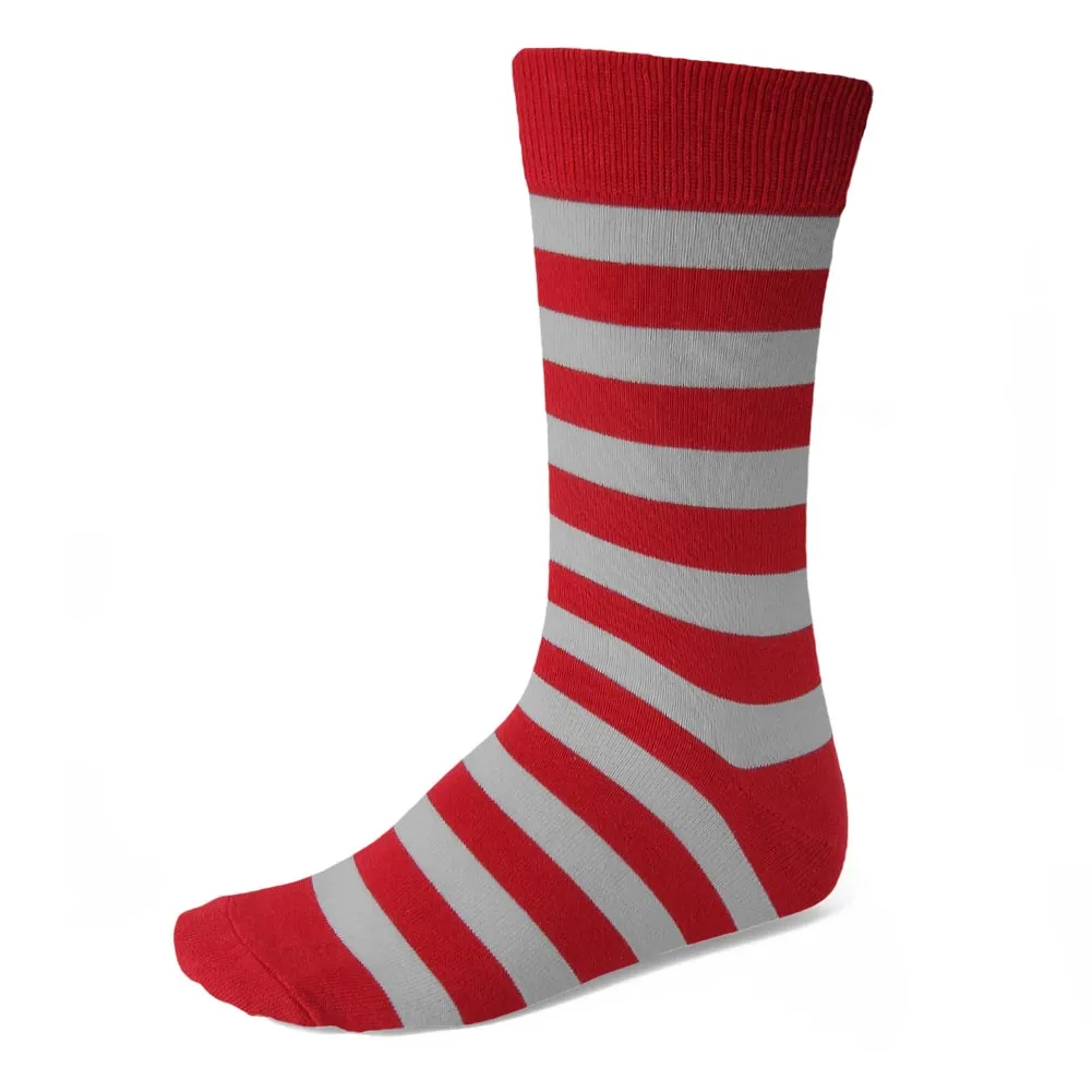Men's Red and Silver Striped Socks sold by TieMart